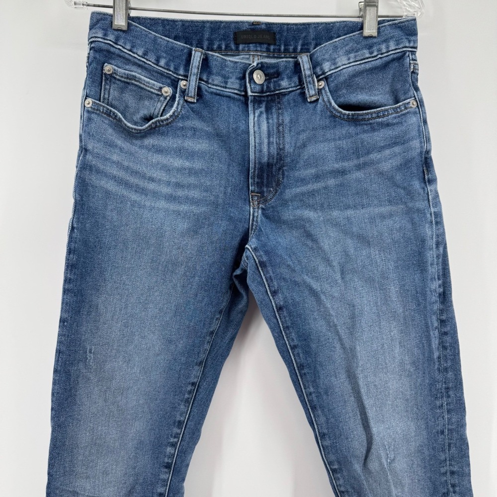 Uniqlo Jeans Slim Straight Mens 31 Blue Kaihara Denim Low Rise 321-412623 - Picture 2 of 11